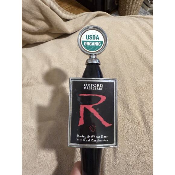 Oxford Raspberry Organic Ale 2 Logos 13” Beer Tap Handle Wood Keg Kegerator - Picture 3 of 8